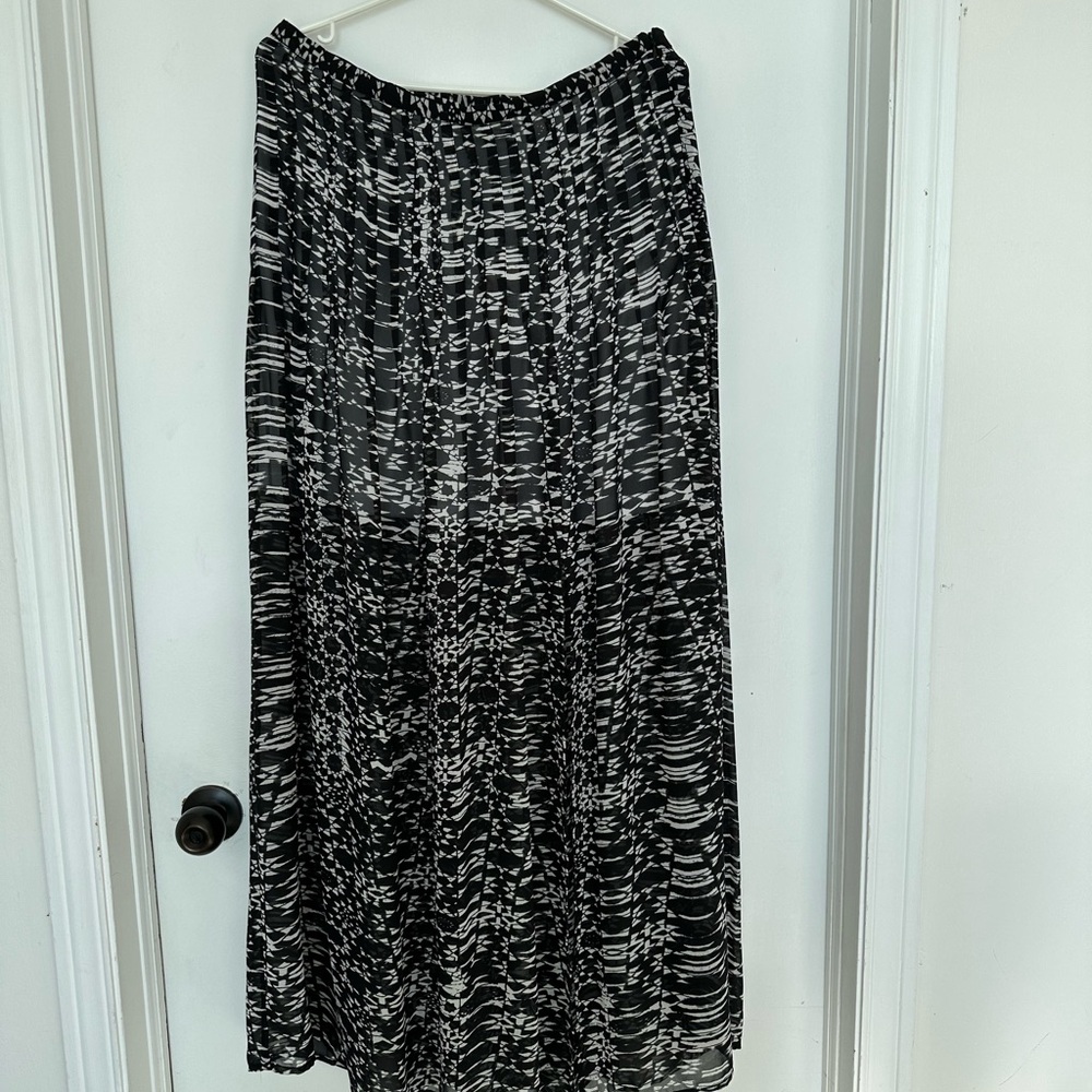 Black and White Pleated Maxi A-Line Skirt for Casual Work